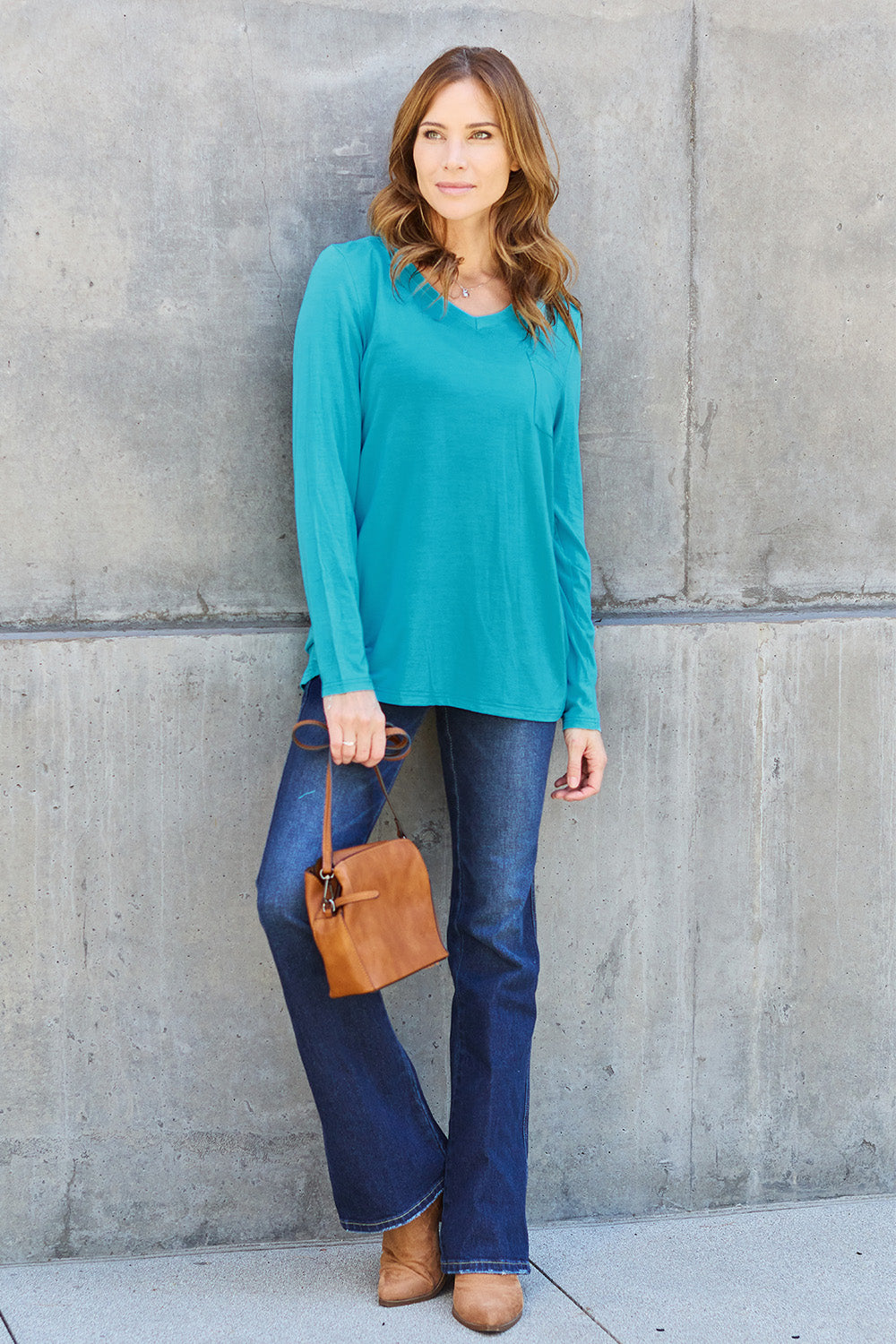 Basic Bae Full Size V-Neck Long Sleeve Top - Fragrance Spice