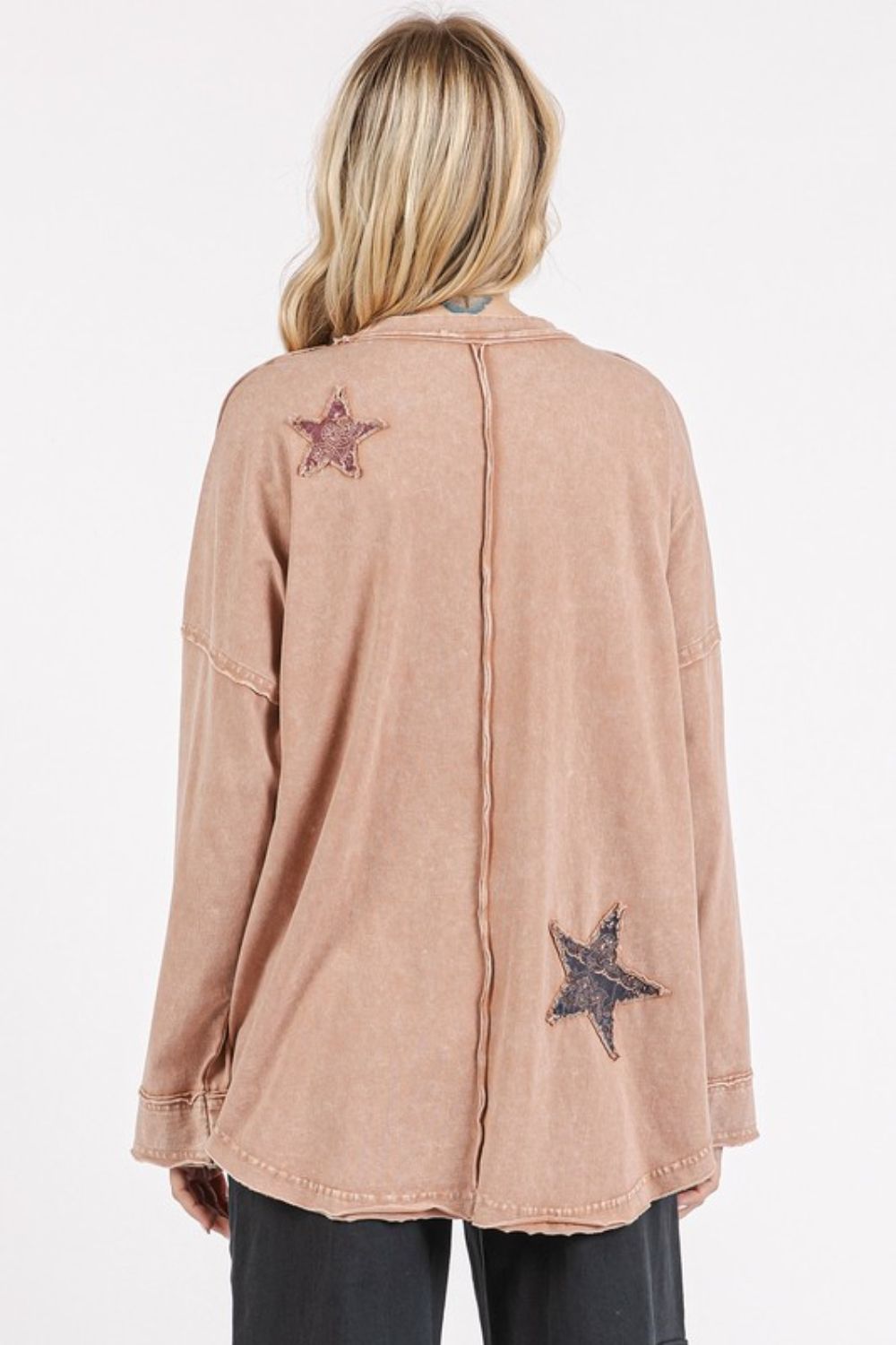 Mittoshop Mineral Wash Star Patch Long Sleeve T-Shirt - Fragrance Spice