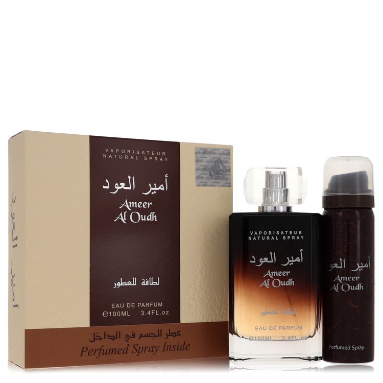 Ameer Al Oudh by Lattafa Gift Set -- 3.4 oz Eau De Parfum Spray + 1.7 oz Perfumed Spray for Men - Fragrance Spice