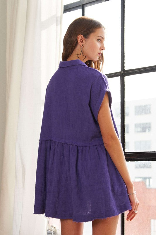 ADORA Raw Hem Collared Neck Button Down Shirt - Fragrance Spice