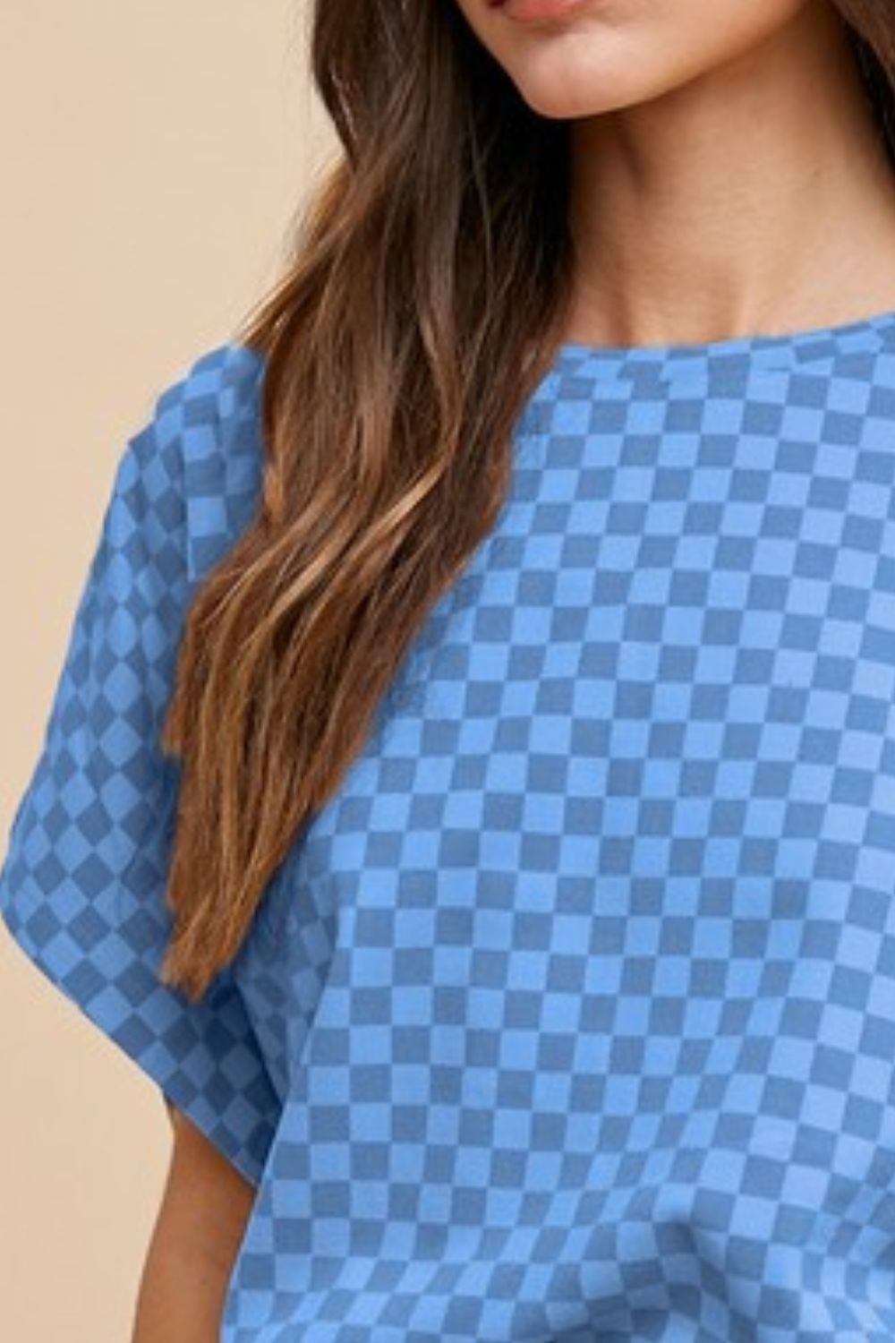 Annie Wear Checkered Round Neck Short Sleeve T-Shirt - Fragrance Spice