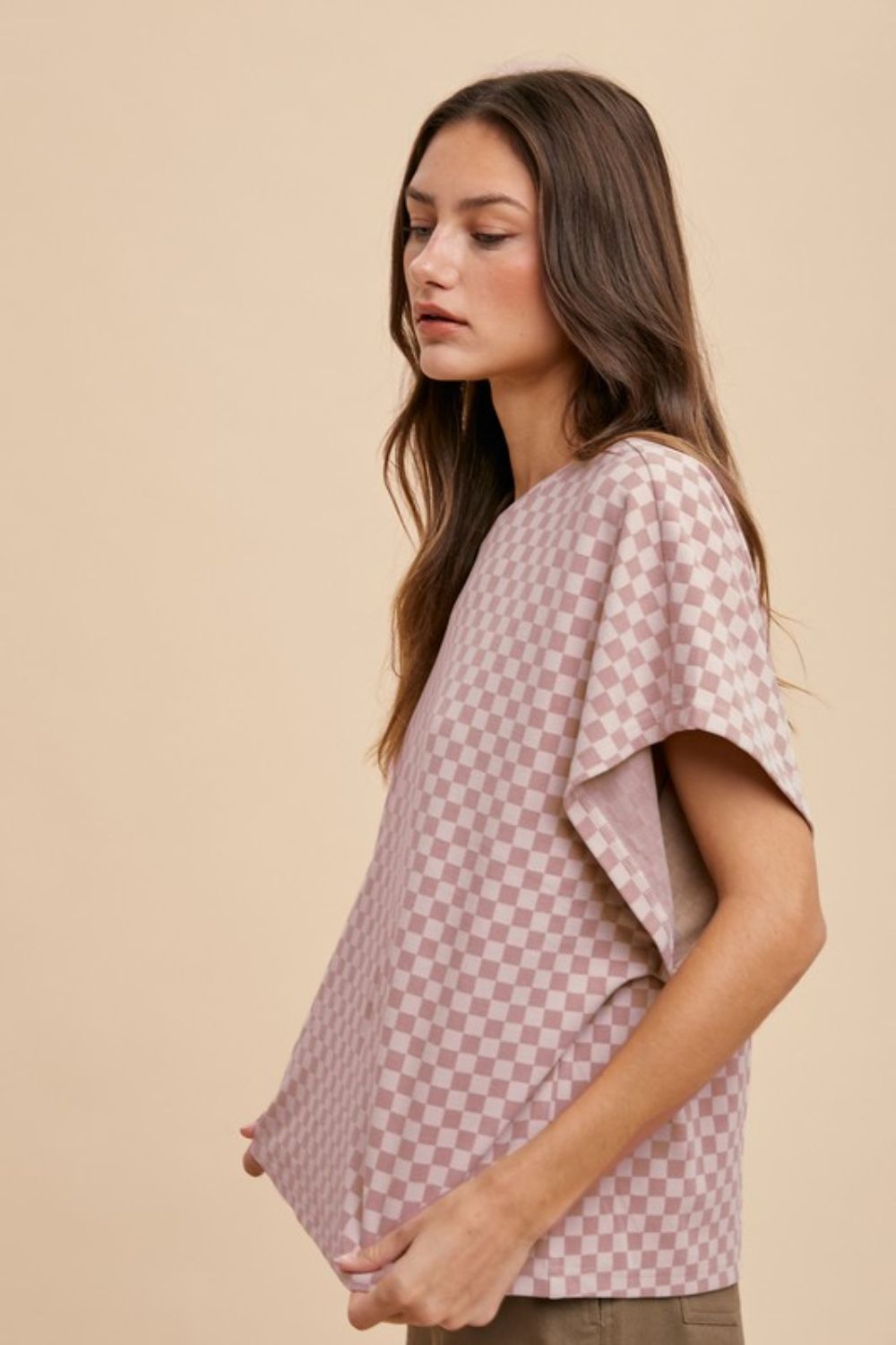 Annie Wear Checkered Round Neck Short Sleeve T-Shirt - Fragrance Spice
