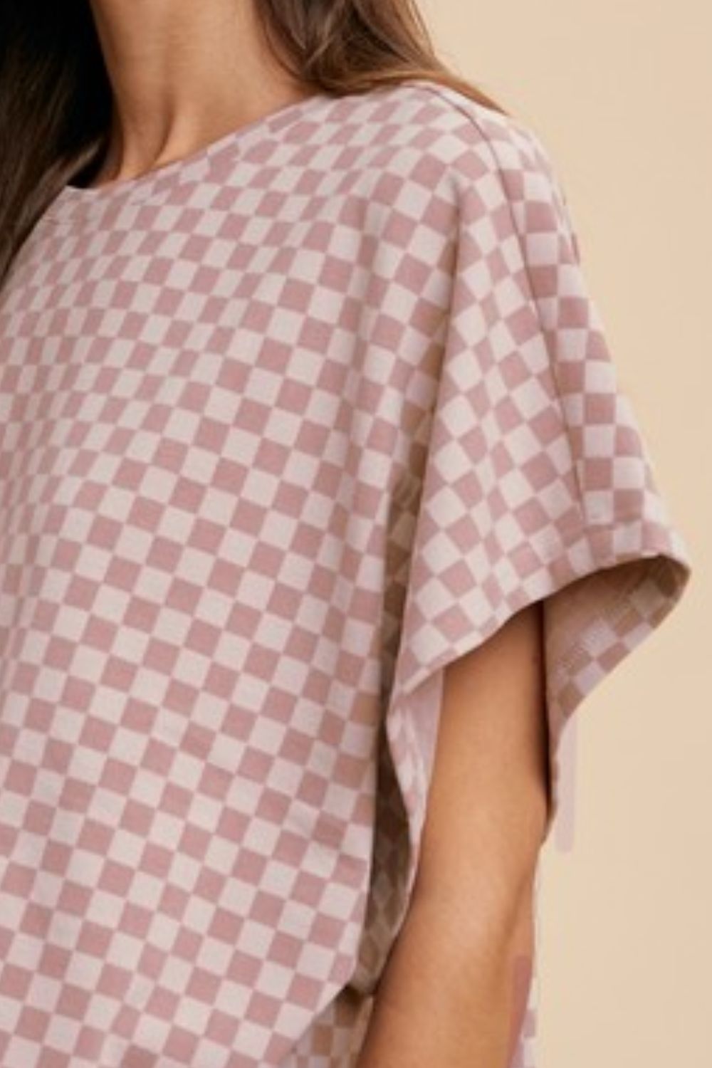 Annie Wear Checkered Round Neck Short Sleeve T-Shirt - Fragrance Spice