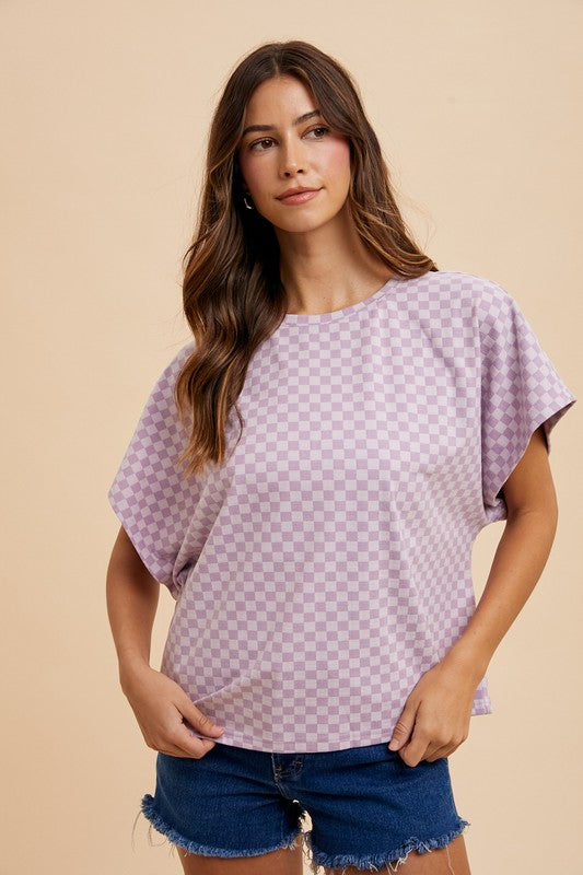 Annie Wear Checkered Round Neck Short Sleeve T-Shirt - Fragrance Spice