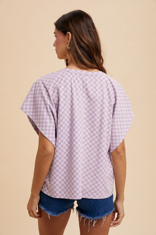 Annie Wear Checkered Round Neck Short Sleeve T-Shirt - Fragrance Spice
