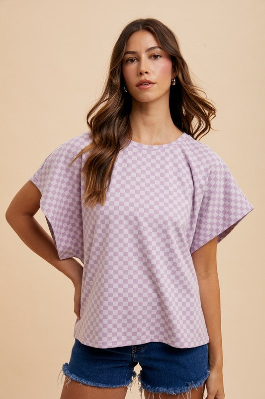Annie Wear Checkered Round Neck Short Sleeve T-Shirt - Fragrance Spice