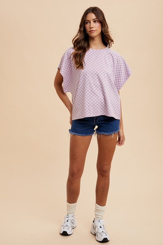 Annie Wear Checkered Round Neck Short Sleeve T-Shirt - Fragrance Spice