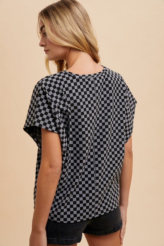 Annie Wear Checkered Round Neck Short Sleeve T-Shirt - Fragrance Spice