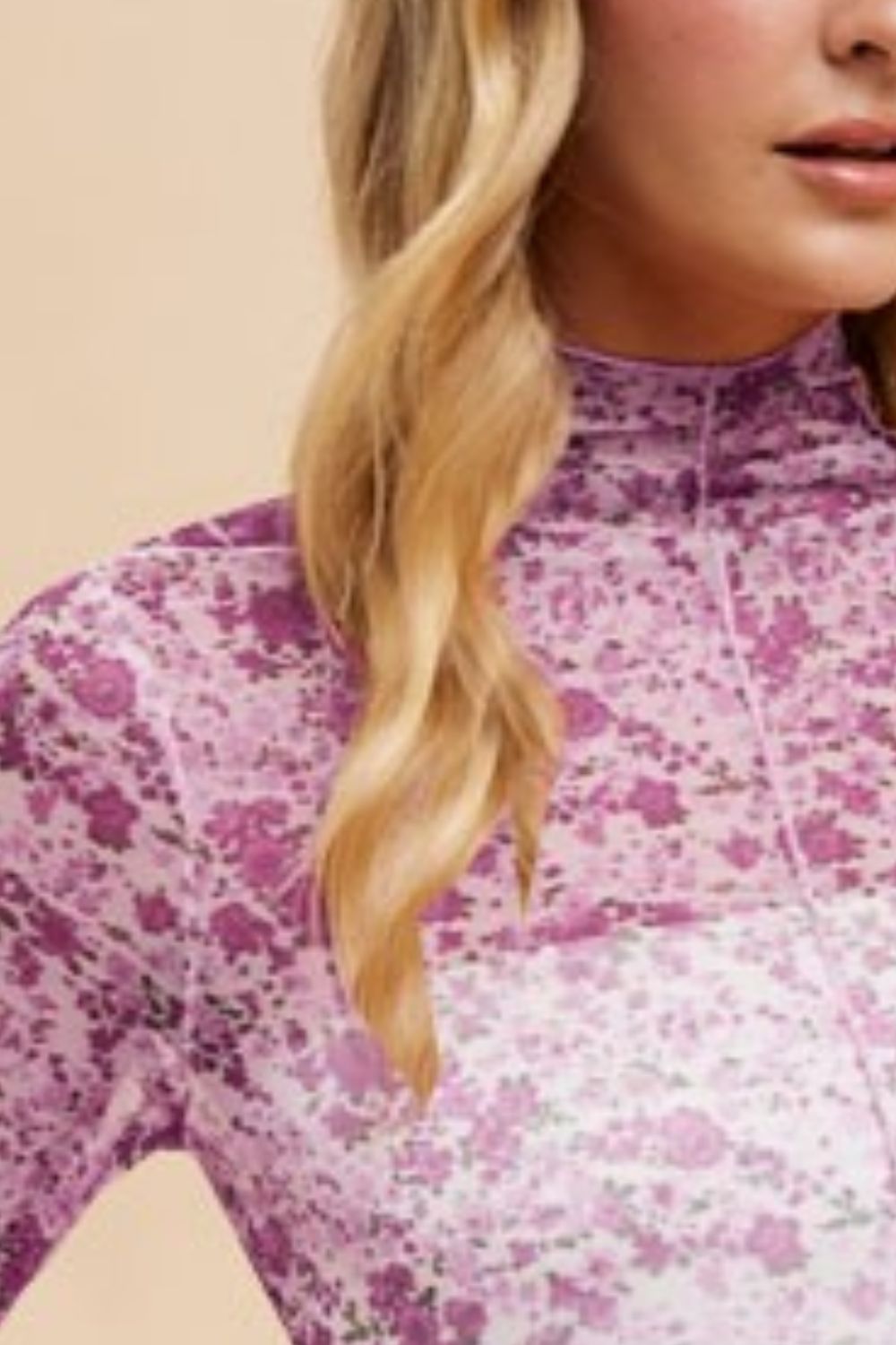 Annie Wear Floral Lettuce Hem Sheer Mesh Top - Fragrance Spice