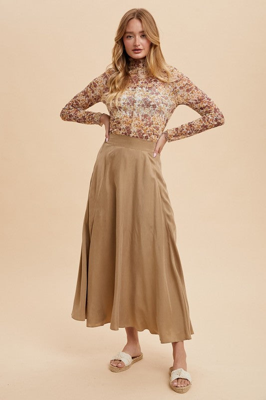 Annie Wear Floral Lettuce Hem Sheer Mesh Top - Fragrance Spice