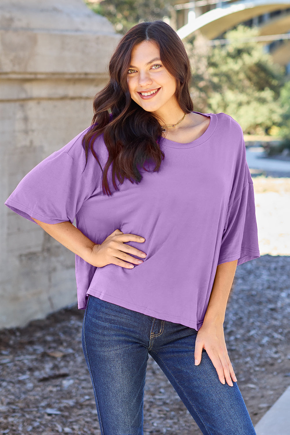 Basic Bae Bamboo Full Size Round Neck Drop Shoulder T-Shirt - Fragrance Spice