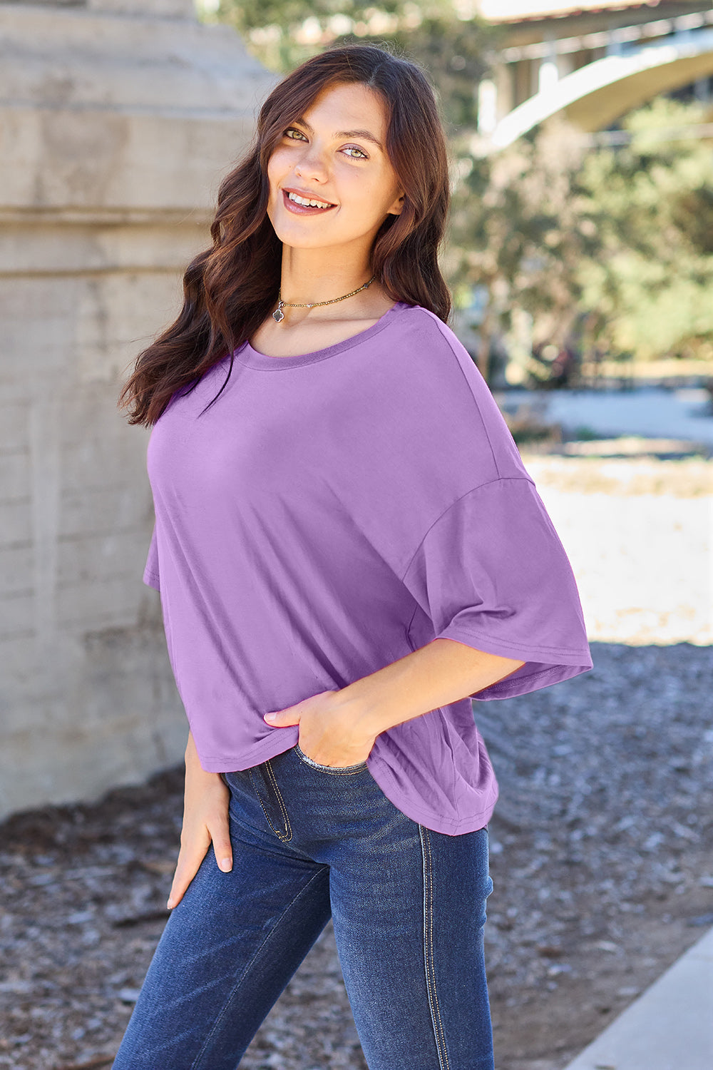 Basic Bae Bamboo Full Size Round Neck Drop Shoulder T-Shirt - Fragrance Spice