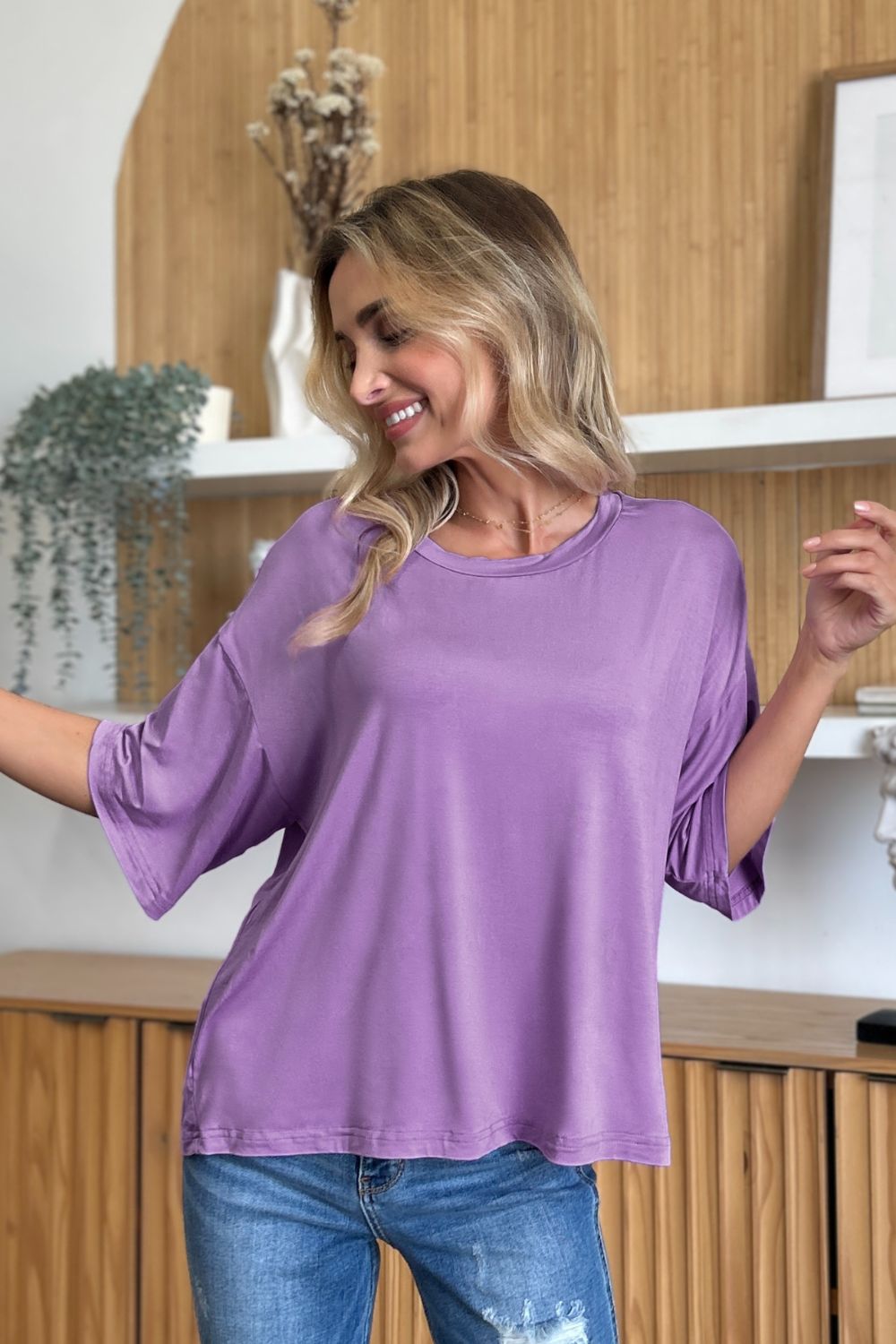 Basic Bae Bamboo Full Size Round Neck Drop Shoulder T-Shirt - Fragrance Spice