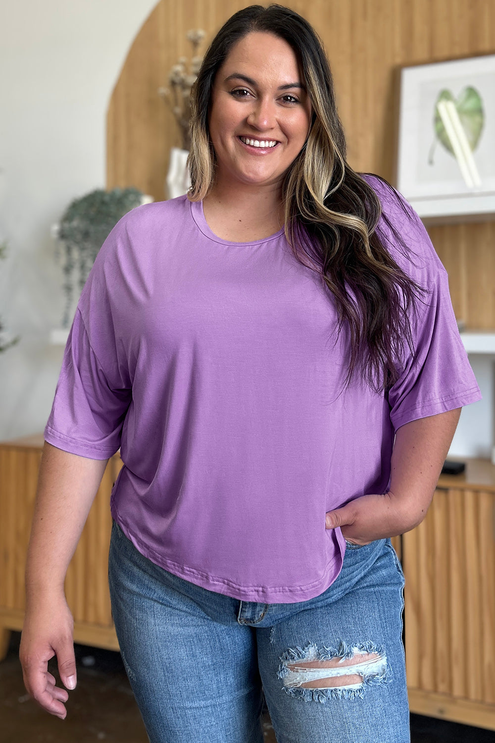 Basic Bae Bamboo Full Size Round Neck Drop Shoulder T-Shirt - Fragrance Spice