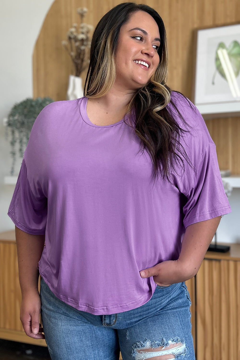 Basic Bae Bamboo Full Size Round Neck Drop Shoulder T-Shirt - Fragrance Spice