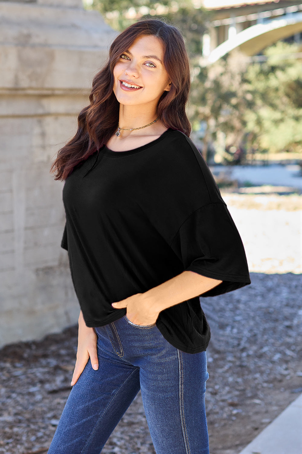 Basic Bae Bamboo Full Size Round Neck Drop Shoulder T-Shirt - Fragrance Spice