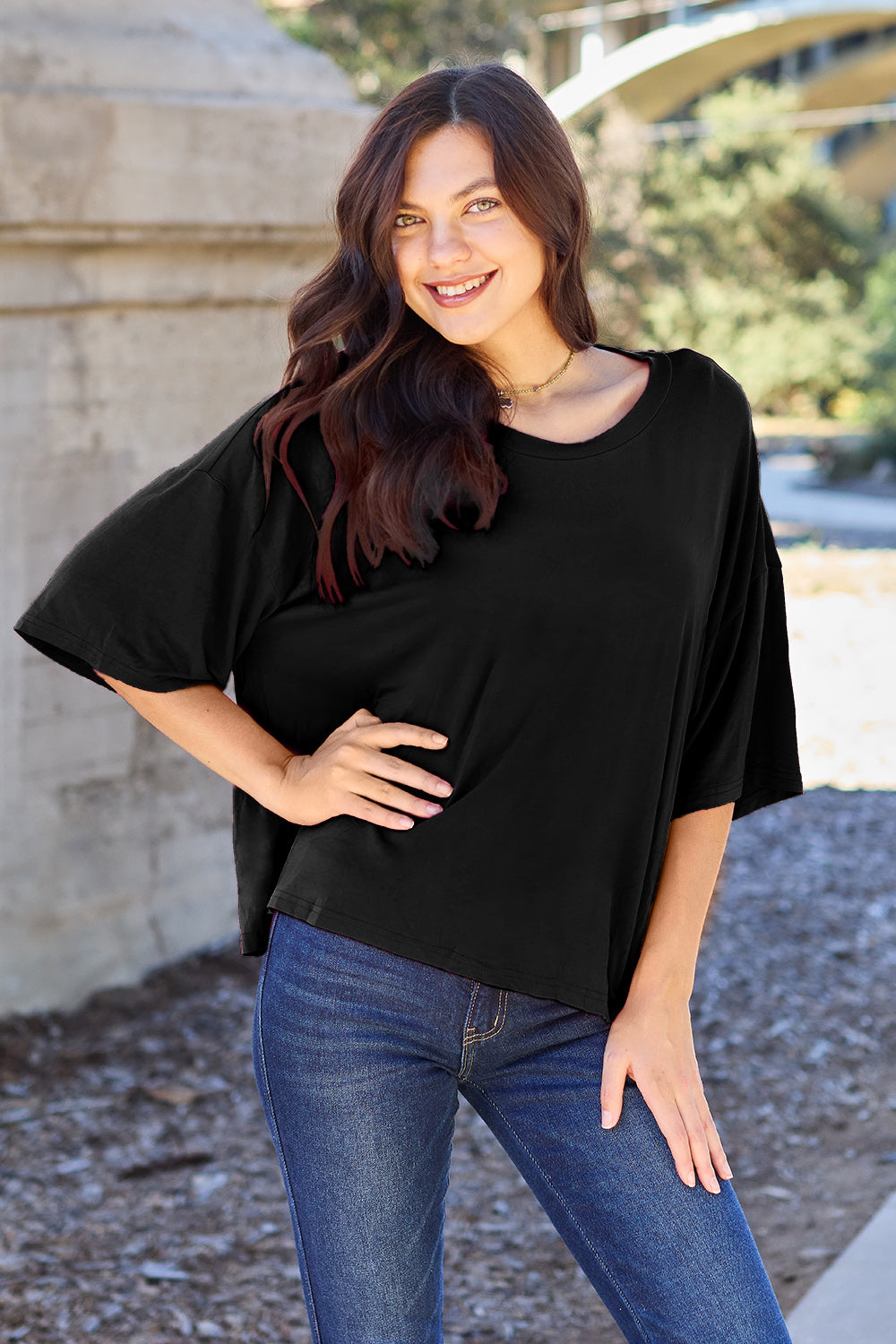 Basic Bae Bamboo Full Size Round Neck Drop Shoulder T-Shirt - Fragrance Spice