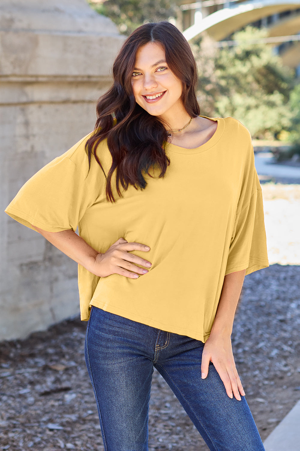 Basic Bae Bamboo Full Size Round Neck Drop Shoulder T-Shirt - Fragrance Spice