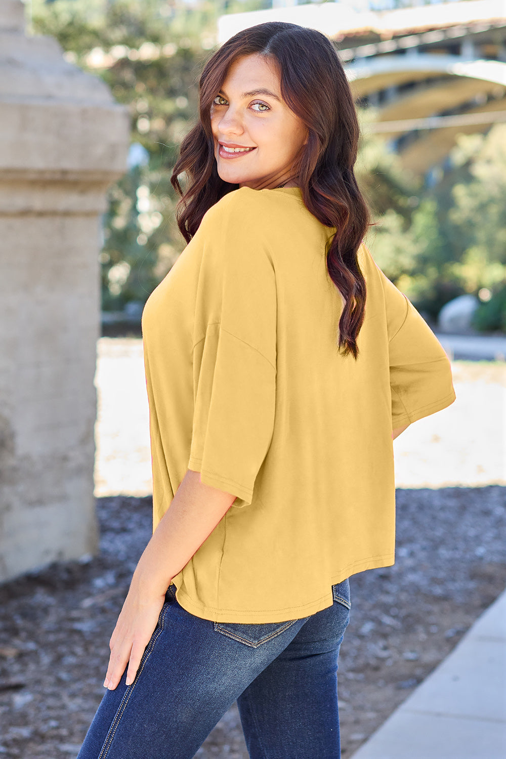 Basic Bae Bamboo Full Size Round Neck Drop Shoulder T-Shirt - Fragrance Spice