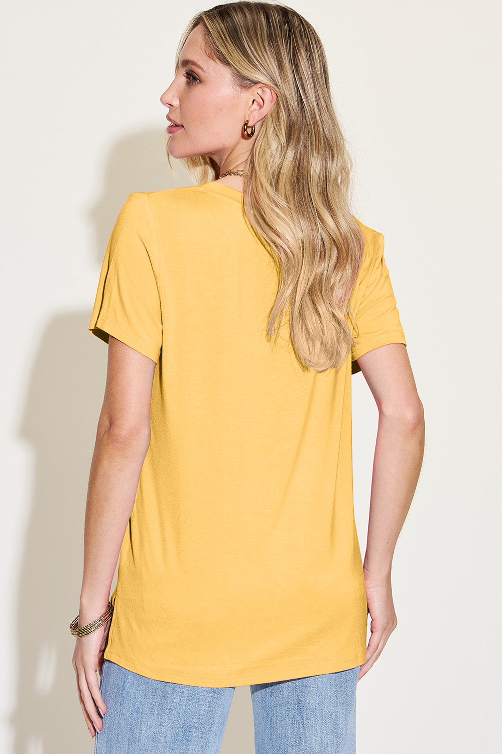 Basic Bae Bamboo Full Size V-Neck High-Low T-Shirt - Fragrance Spice