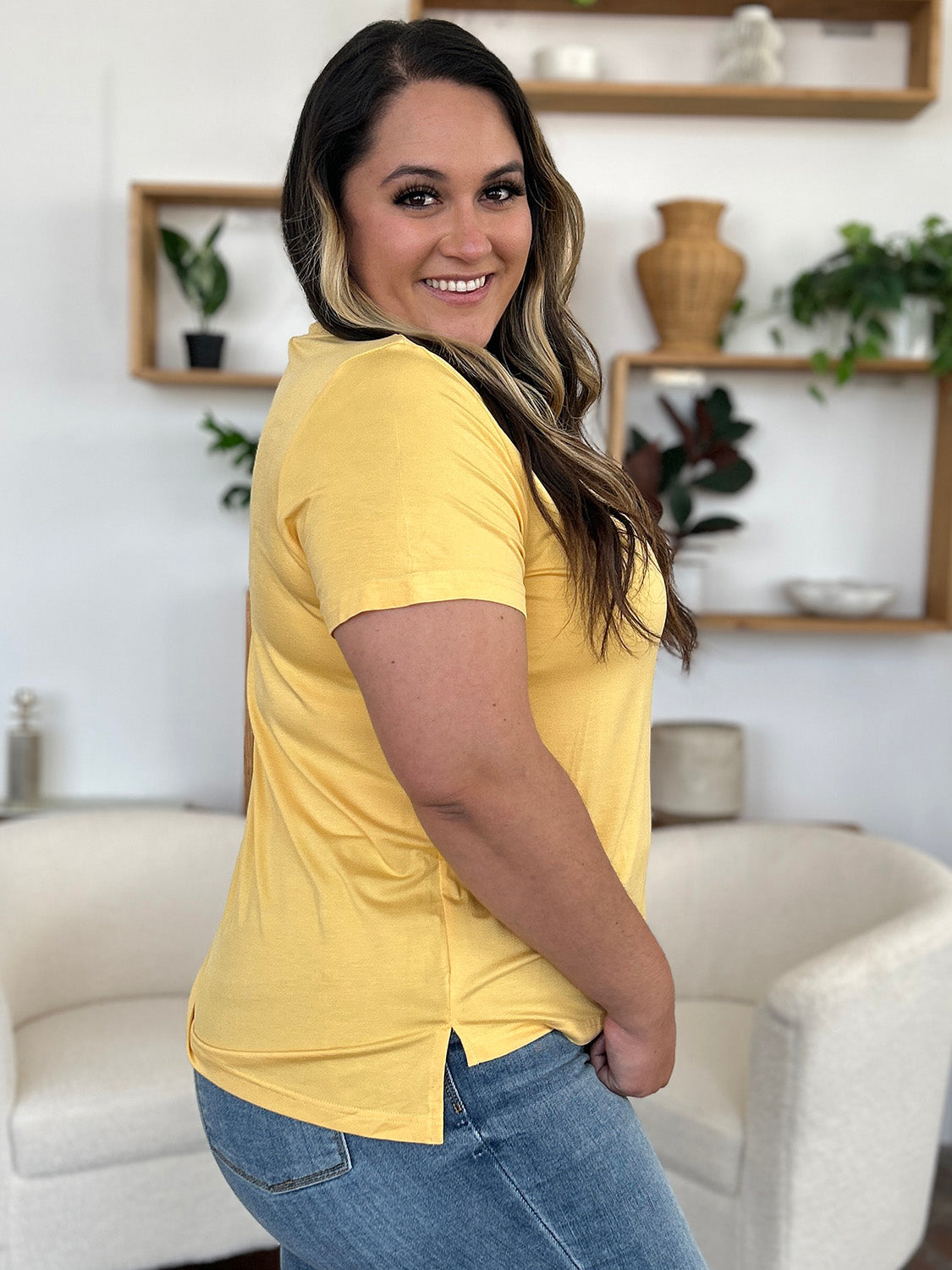 Basic Bae Bamboo Full Size V-Neck High-Low T-Shirt - Fragrance Spice