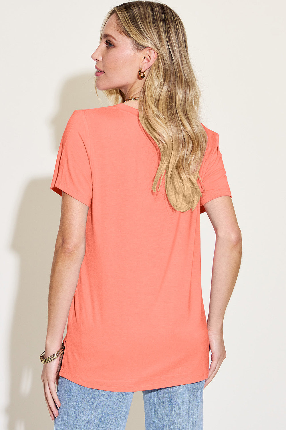 Basic Bae Bamboo Full Size V-Neck High-Low T-Shirt - Fragrance Spice
