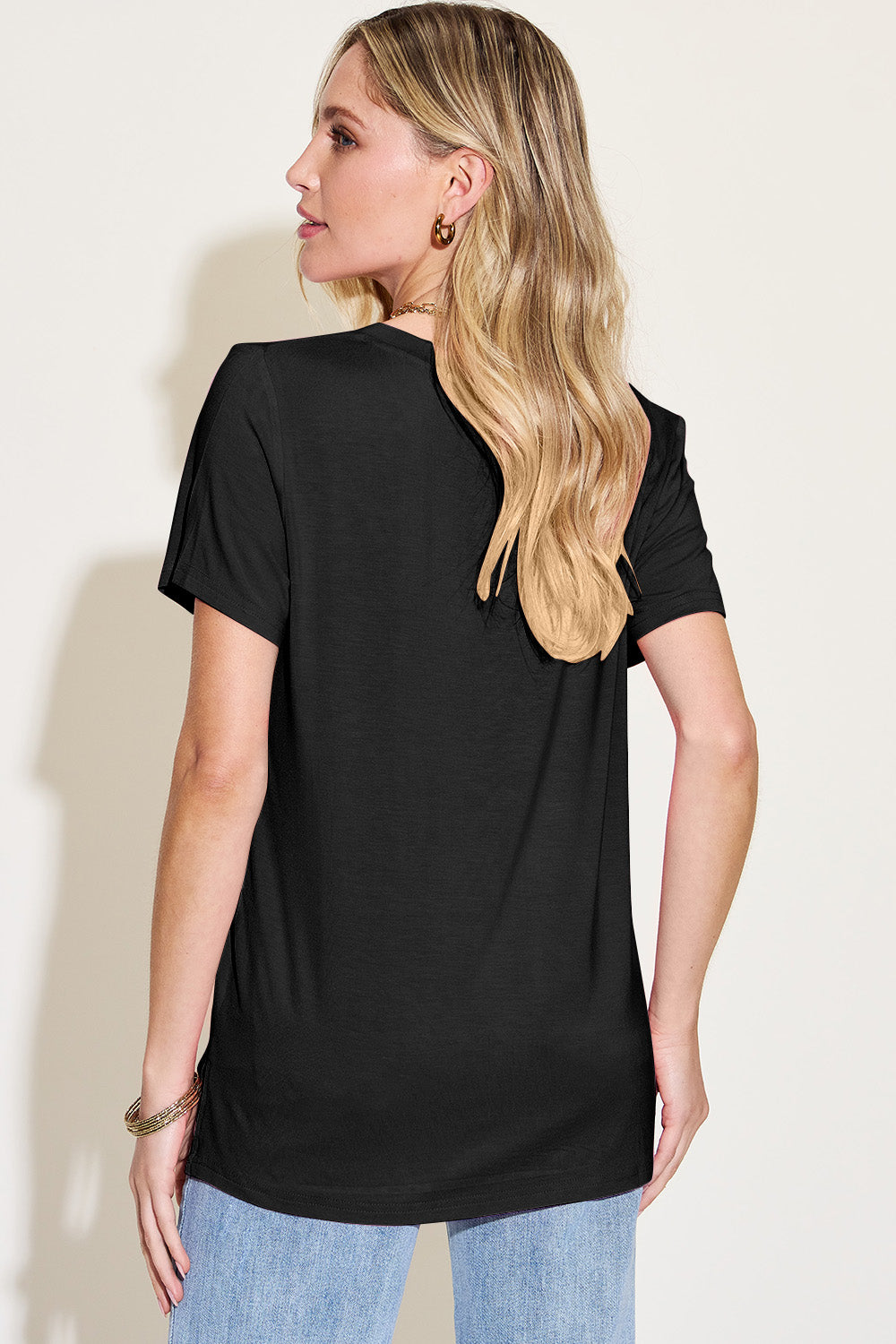 Basic Bae Bamboo Full Size V-Neck High-Low T-Shirt - Fragrance Spice