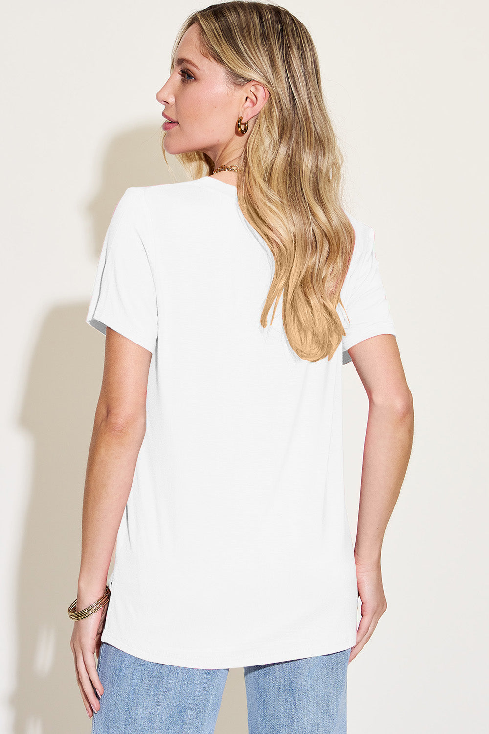 Basic Bae Bamboo Full Size V-Neck High-Low T-Shirt - Fragrance Spice