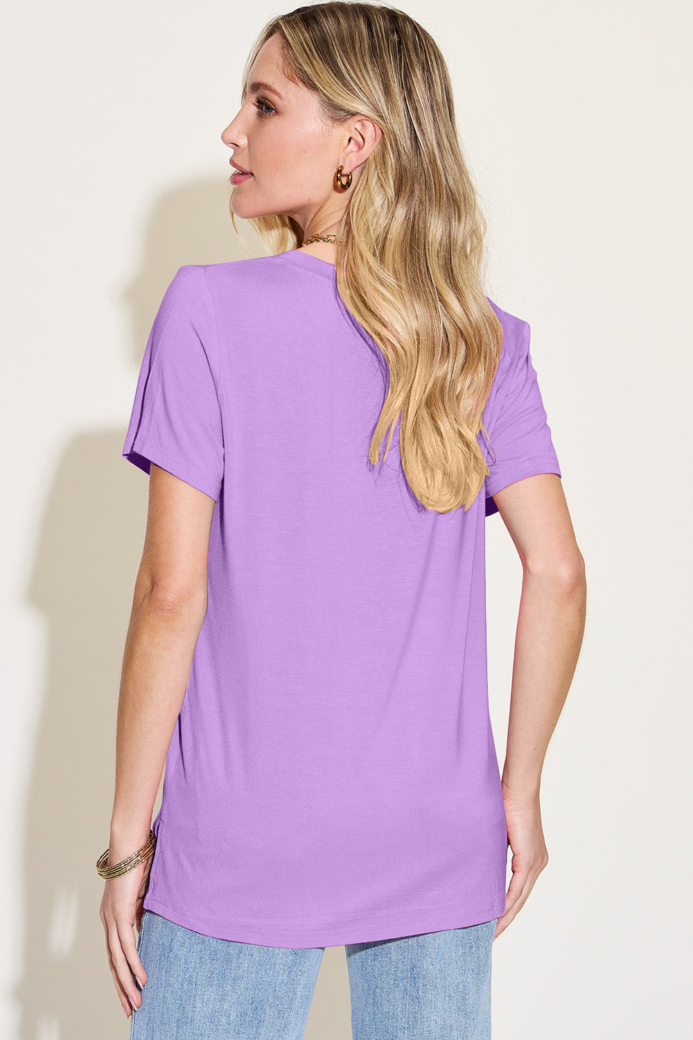 Basic Bae Bamboo Full Size V-Neck High-Low T-Shirt - Fragrance Spice
