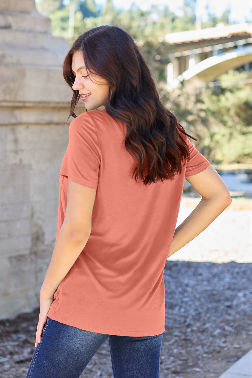 Basic Bae Bamboo Full Size  V-Neck Short Sleeve T-Shirt - Fragrance Spice