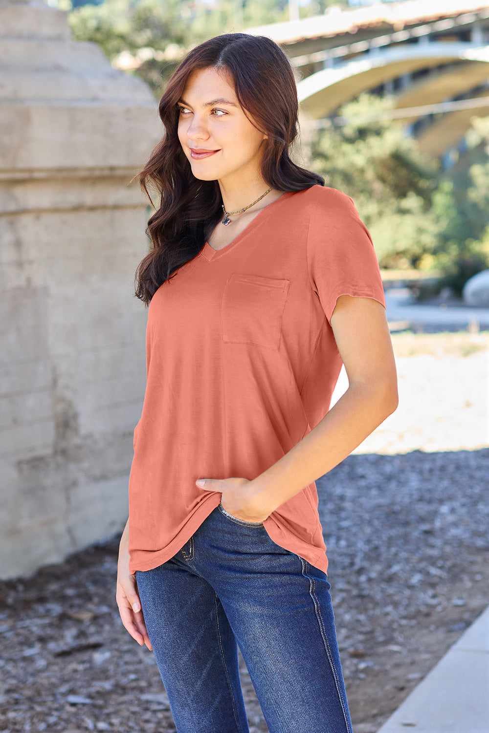 Basic Bae Bamboo Full Size  V-Neck Short Sleeve T-Shirt - Fragrance Spice