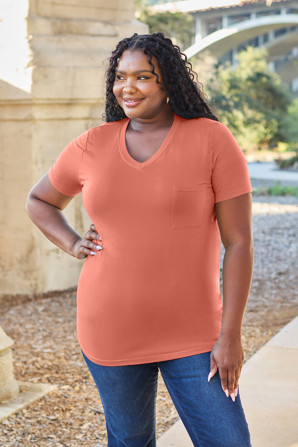 Basic Bae Bamboo Full Size  V-Neck Short Sleeve T-Shirt - Fragrance Spice