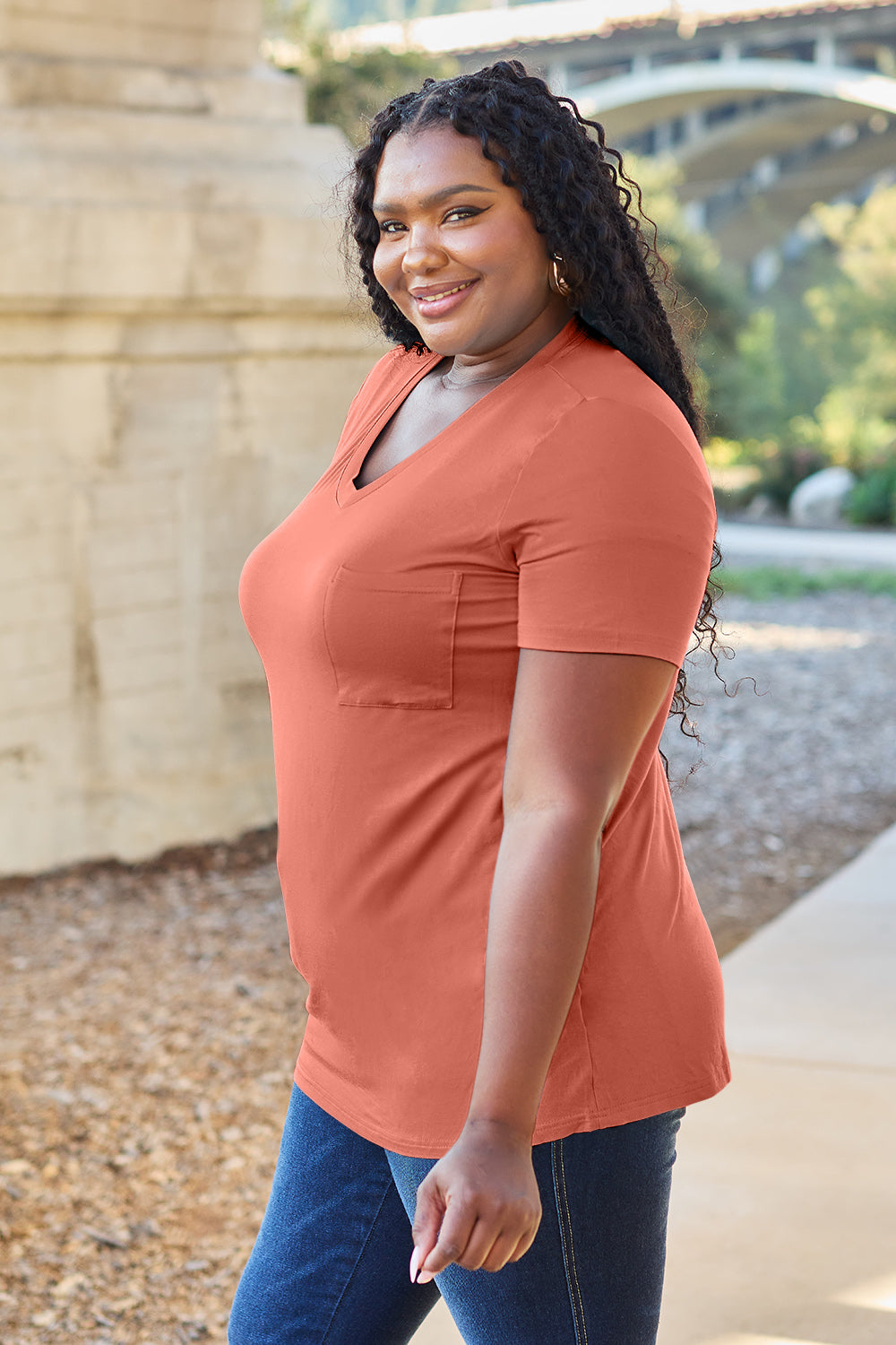 Basic Bae Bamboo Full Size  V-Neck Short Sleeve T-Shirt - Fragrance Spice