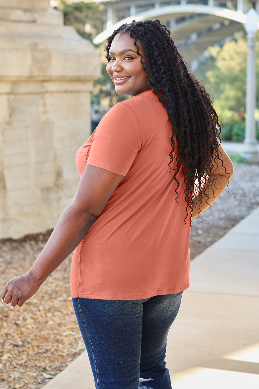 Basic Bae Bamboo Full Size  V-Neck Short Sleeve T-Shirt - Fragrance Spice
