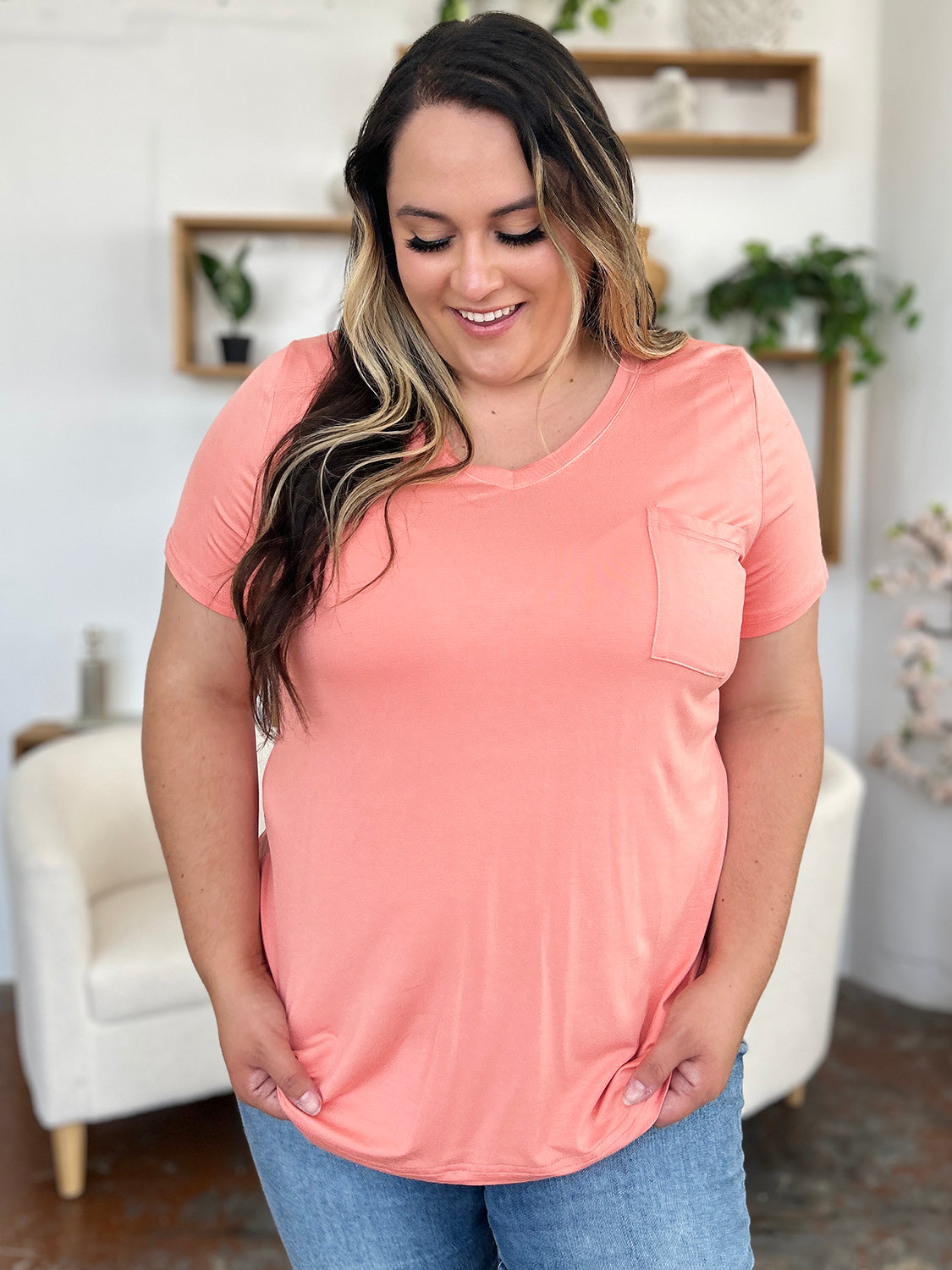 Basic Bae Bamboo Full Size  V-Neck Short Sleeve T-Shirt - Fragrance Spice