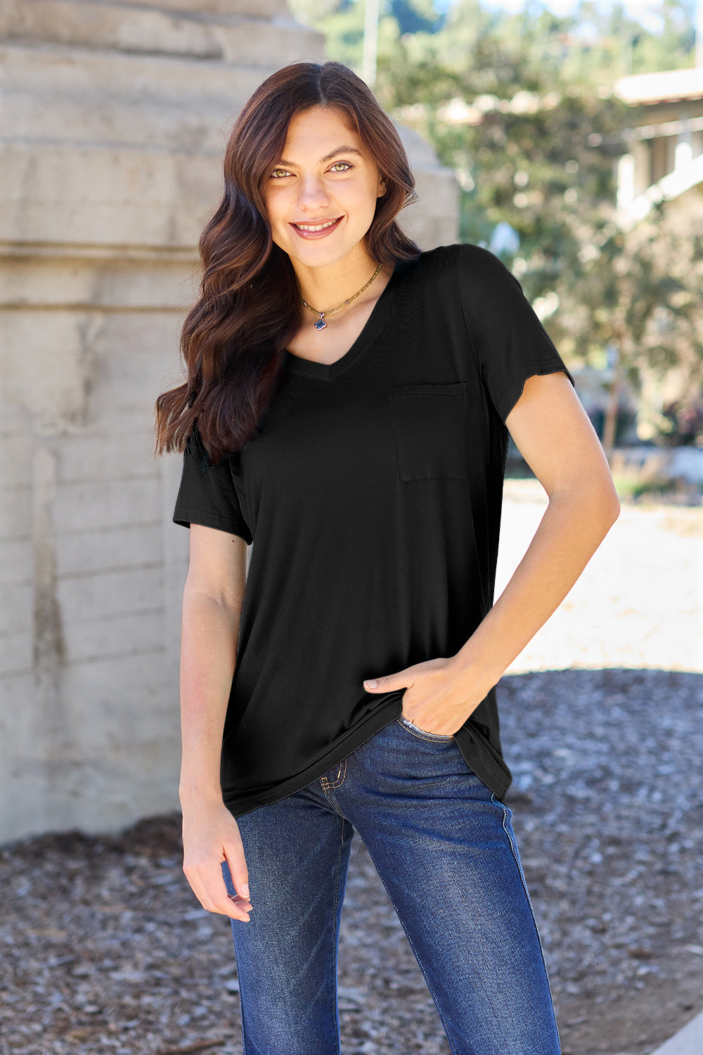 Basic Bae Bamboo Full Size  V-Neck Short Sleeve T-Shirt - Fragrance Spice