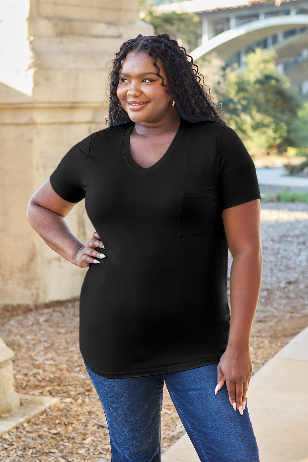 Basic Bae Bamboo Full Size  V-Neck Short Sleeve T-Shirt - Fragrance Spice