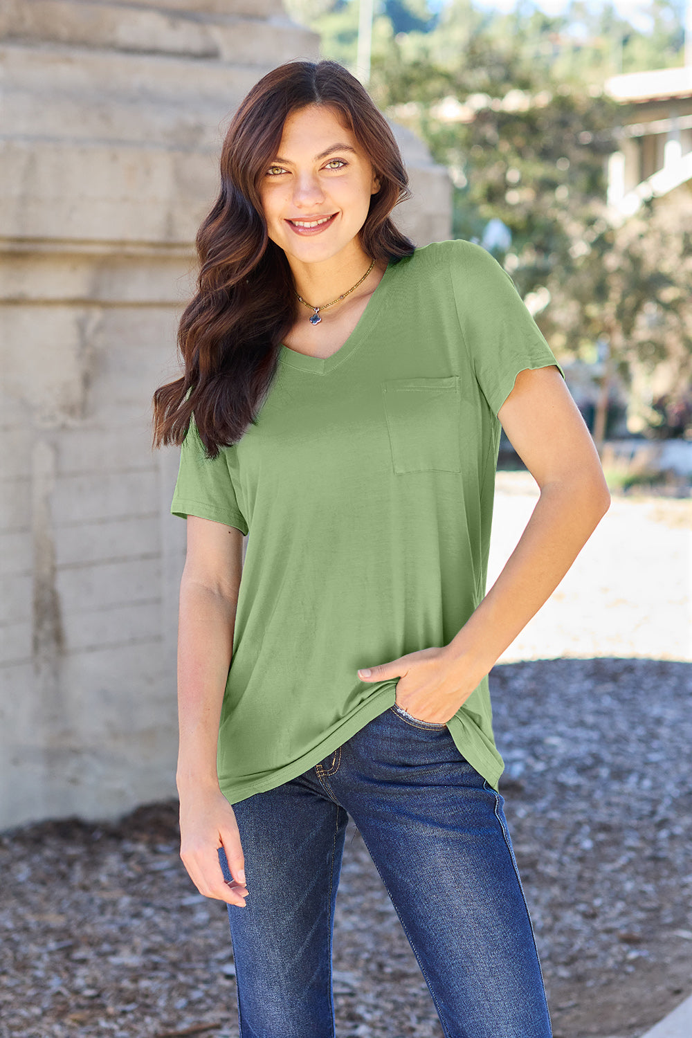 Basic Bae Bamboo Full Size  V-Neck Short Sleeve T-Shirt - Fragrance Spice