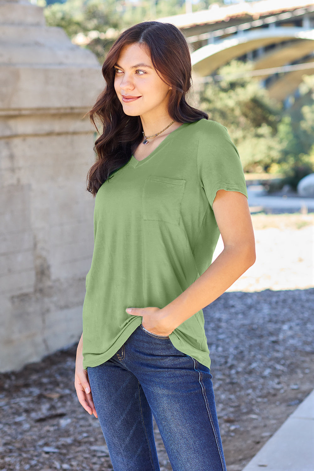 Basic Bae Bamboo Full Size  V-Neck Short Sleeve T-Shirt - Fragrance Spice