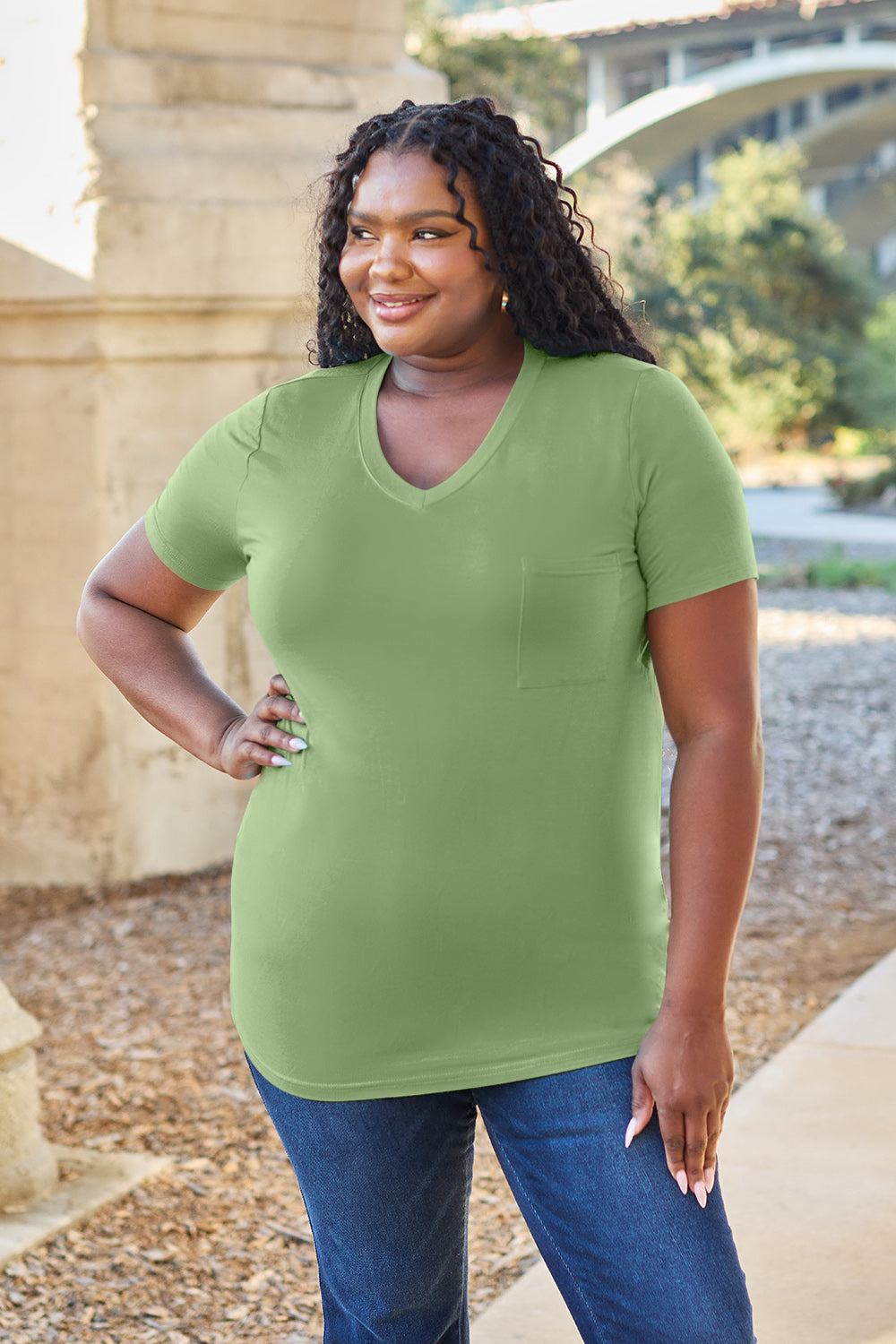 Basic Bae Bamboo Full Size  V-Neck Short Sleeve T-Shirt - Fragrance Spice
