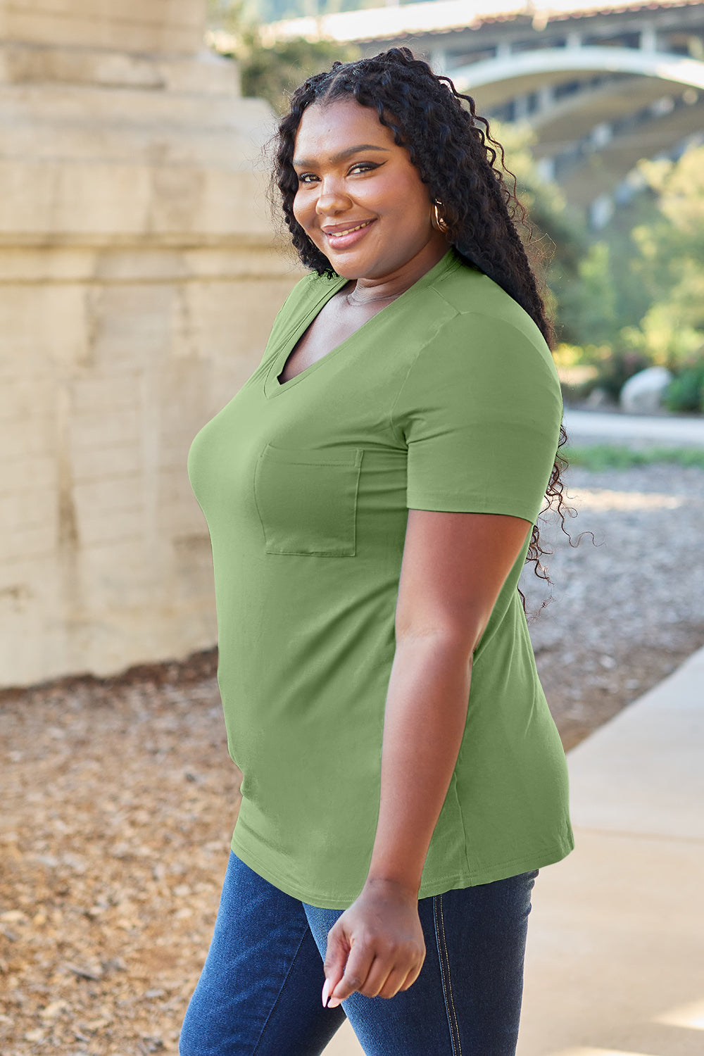 Basic Bae Bamboo Full Size  V-Neck Short Sleeve T-Shirt - Fragrance Spice