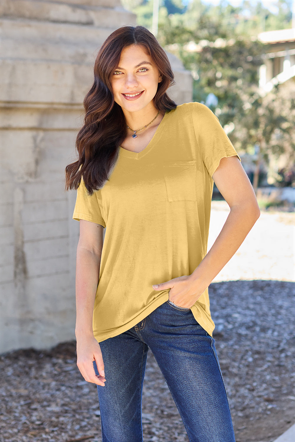 Basic Bae Bamboo Full Size  V-Neck Short Sleeve T-Shirt - Fragrance Spice