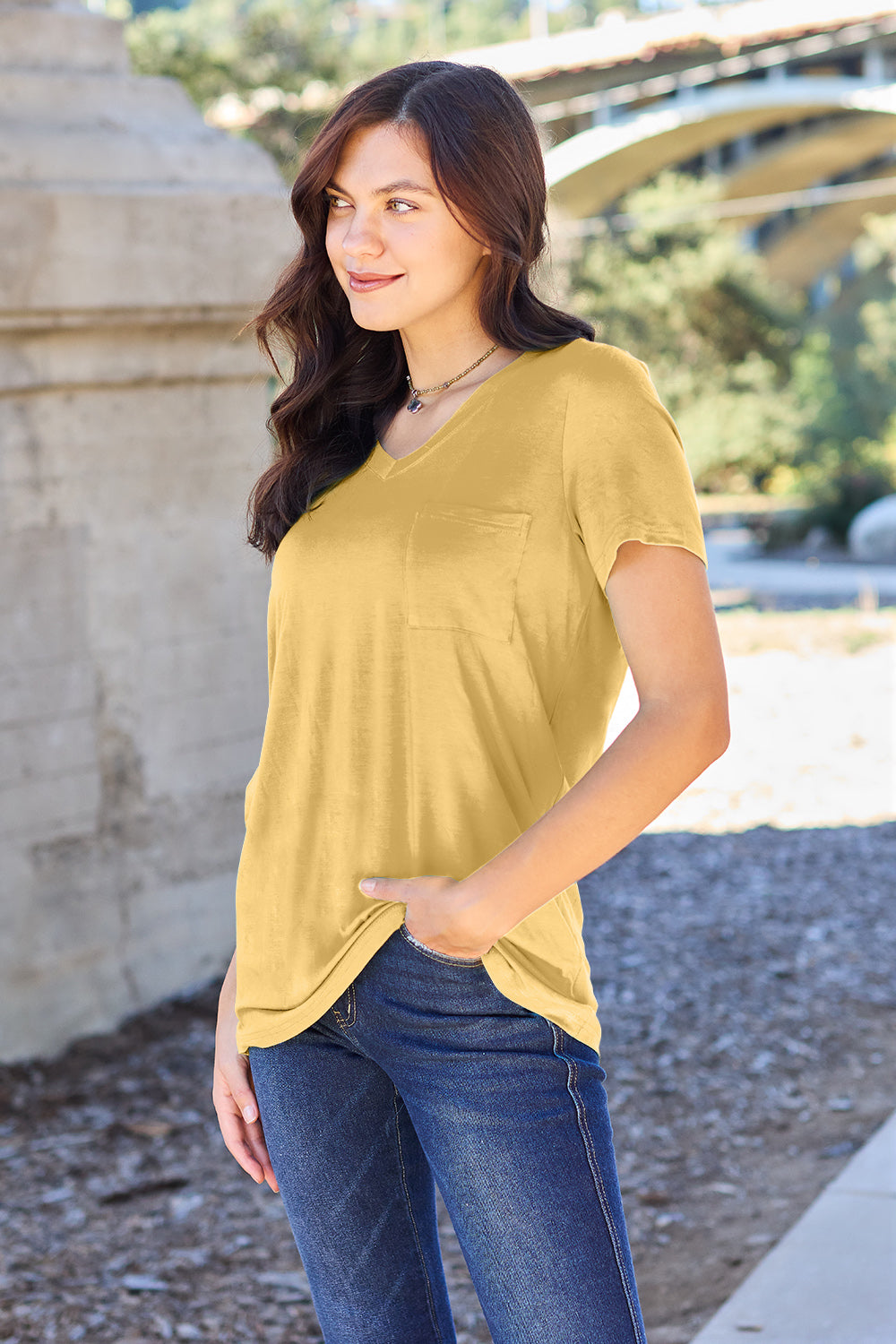 Basic Bae Bamboo Full Size  V-Neck Short Sleeve T-Shirt - Fragrance Spice