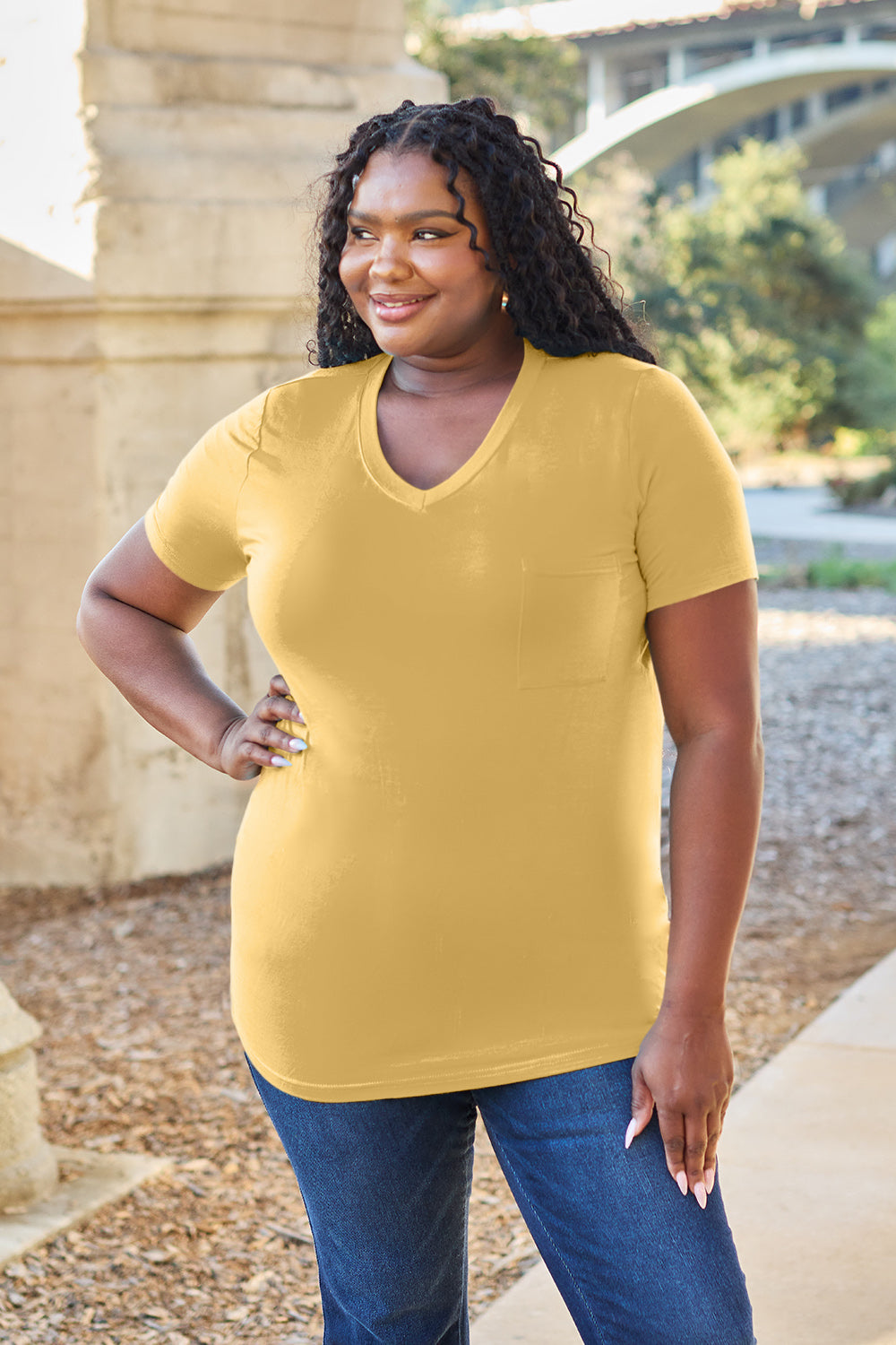 Basic Bae Bamboo Full Size  V-Neck Short Sleeve T-Shirt - Fragrance Spice