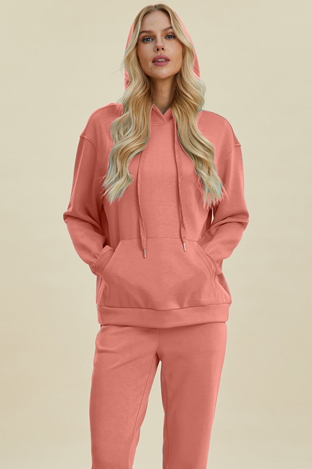 Basic Bae Full Size Air Scuba Drawstring Long Sleeve Hoodie with Kangaroo Pocket - Fragrance Spice