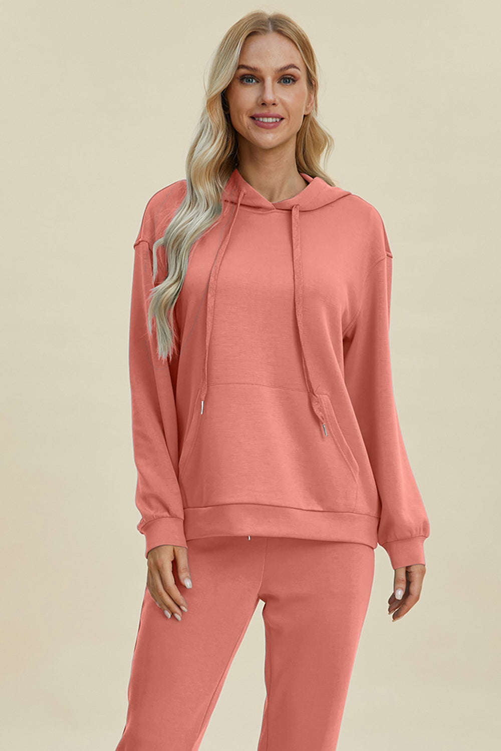 Basic Bae Full Size Air Scuba Drawstring Long Sleeve Hoodie with Kangaroo Pocket - Fragrance Spice