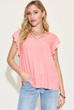 Basic Bae Full Size Bamboo Notched Ruffled Short Sleeve T-Shirt - Fragrance Spice