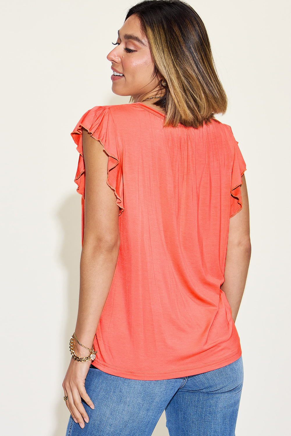 Basic Bae Full Size Bamboo Notched Ruffled Short Sleeve T-Shirt - Fragrance Spice