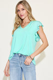 Basic Bae Full Size Bamboo Notched Ruffled Short Sleeve T-Shirt - Fragrance Spice