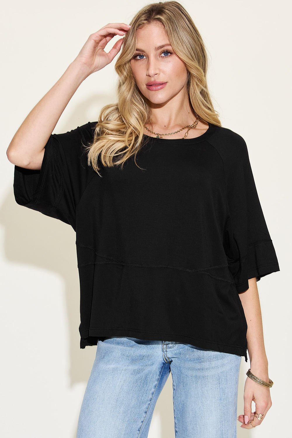 Basic Bae Full Size Bamboo Round Neck Exposed Seam T-Shirt - Fragrance Spice